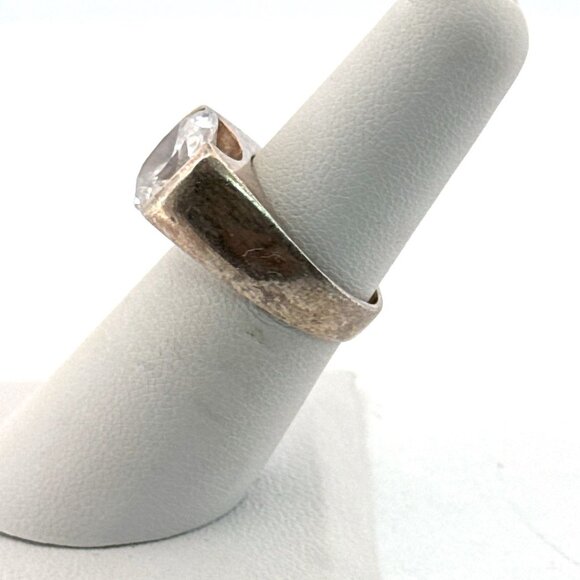 Vintage Estate Sterling Silver 925 CZ Solitaire Ring Size 6, 10g Bold Design - Picture 4 of 8